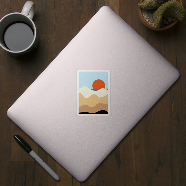 Minimalist Modern Sunset at The Beach Landscape Graphic Art by CityNoir